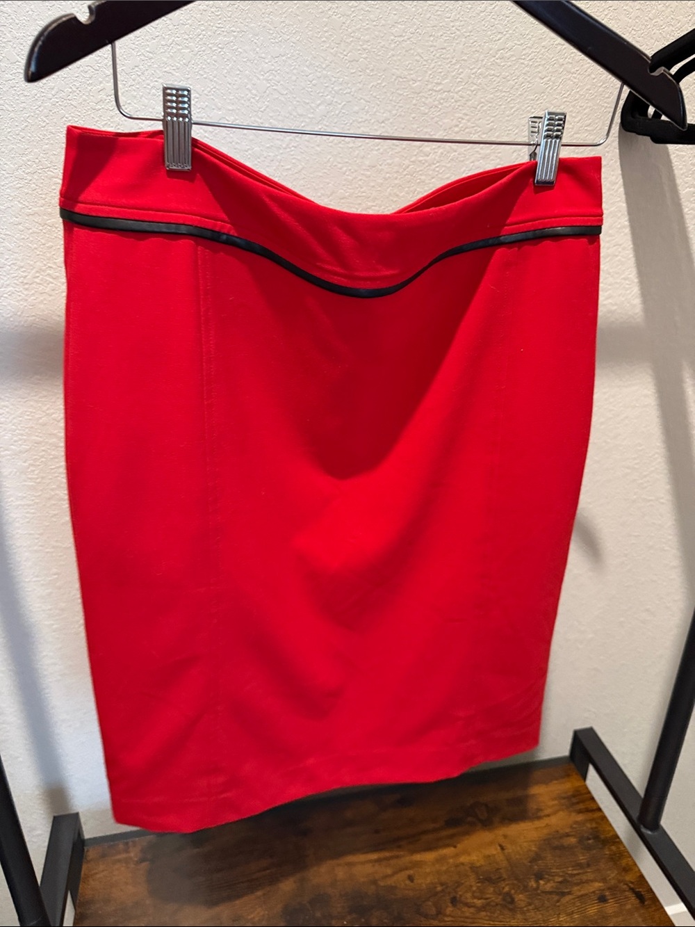 Calvin Klein Red Pencil Skirt with Black Trim Accent